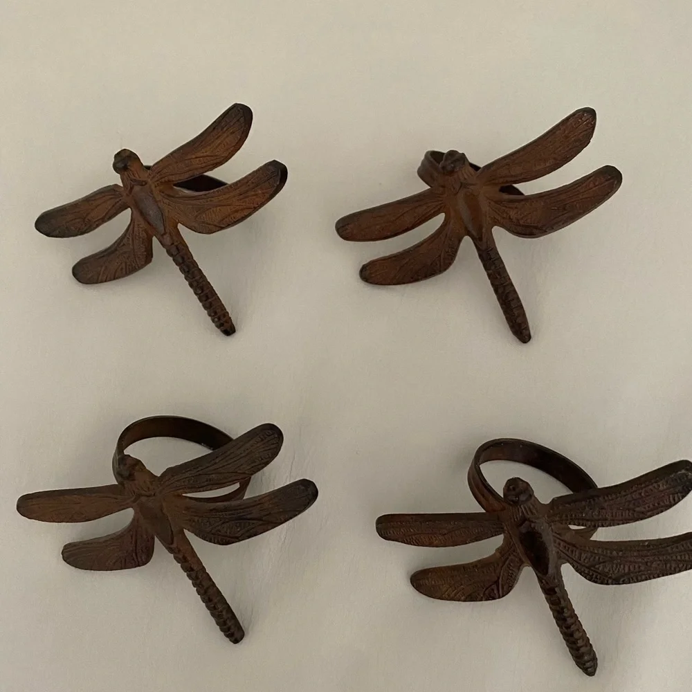 Set of Four Iron Dragonfly Napkin Rings – Elegant Table Décor